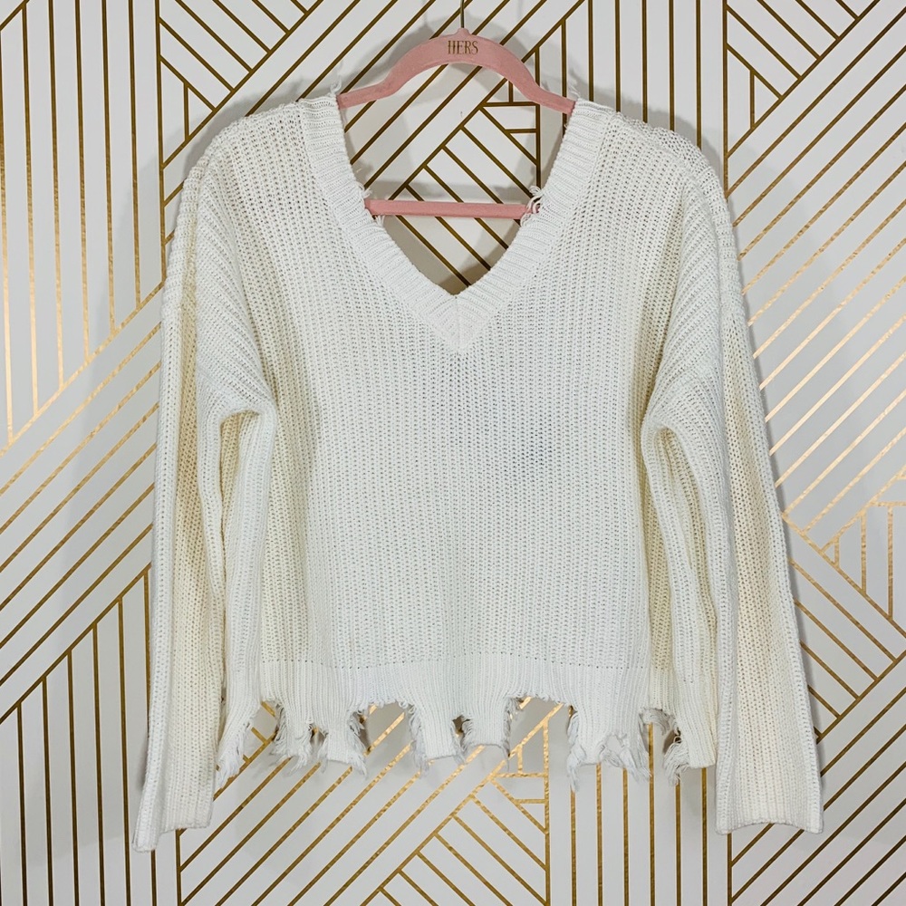 Forever 21 Contemporary Ivory Fringe Sweater
